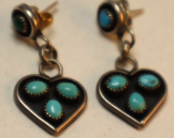Vintage Turquoise Heart Sterling Dangle Earrings