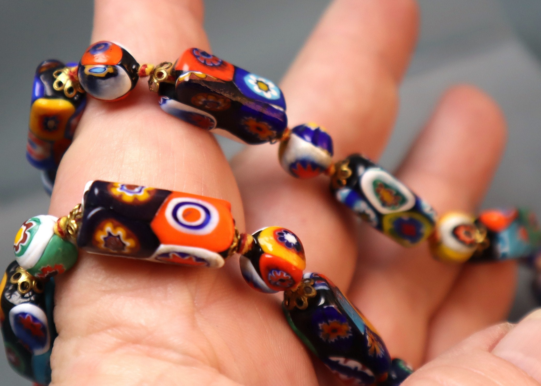 Vintage Millefiori Glass Rectangular Bead Necklace 24 Etsy