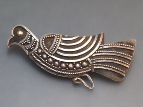 Vintage Sterling Bird Brooch Beaded Outline Pin - image 1