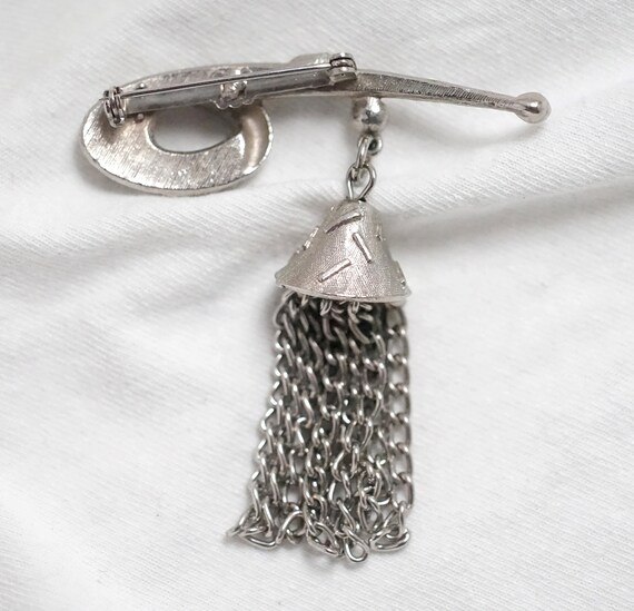 Mod Chain Tassel Bell Brooch Vintage Fringe Pin - image 3
