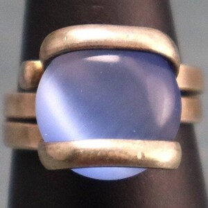 Vintage Frosted Glass Stone Ring Size 8 Blue Satin Glass