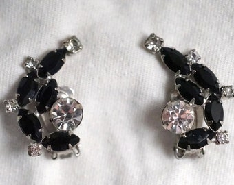 Black Rhinestone Crescent Paisley Earrings