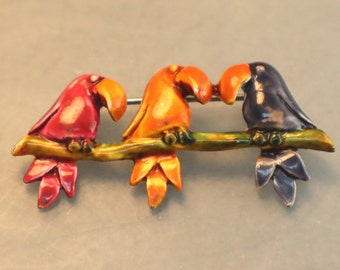 Vintage Enamel Toucan brooch Three Toucans Birds