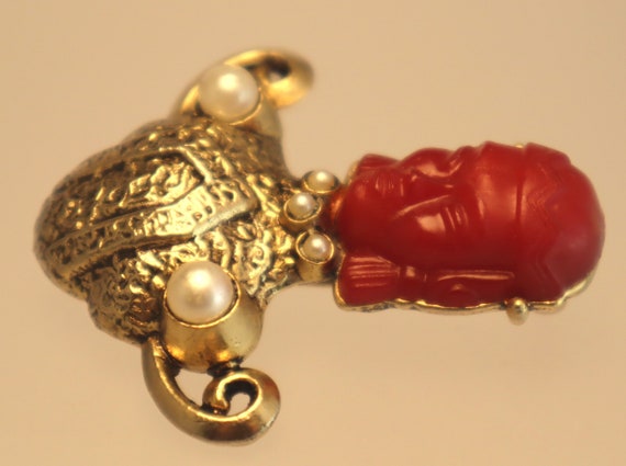 Vintage Selro Red Asian Princess Brooch Selini Pin - image 3