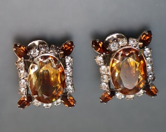 Topaz Givre Glass Rhinestone Earrings Juliana Style