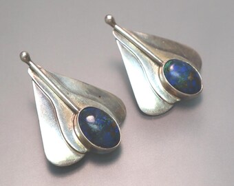 Vintage Sterling Azurite Earrings Signed