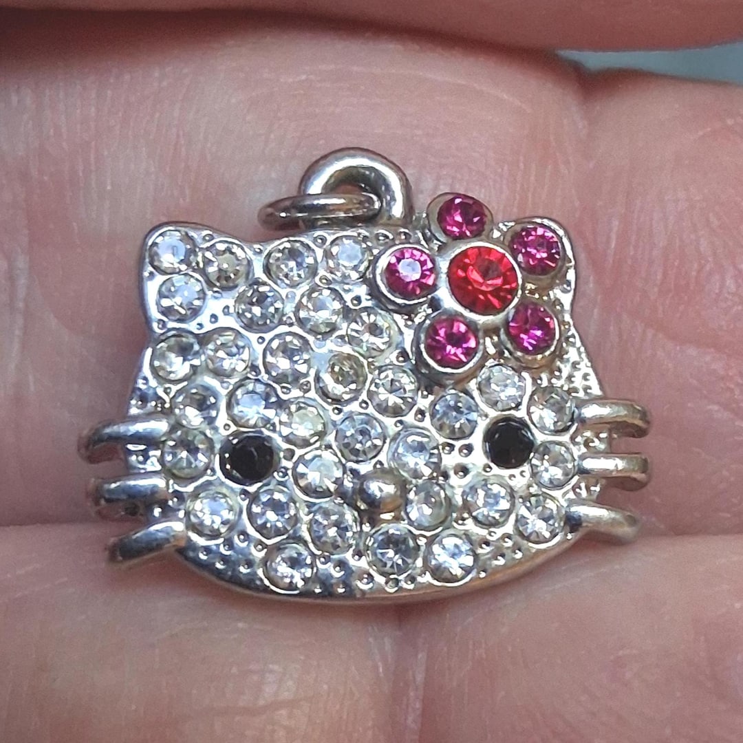 Vintage Hello Kitty Rhinestone Charm Pendant Pink Flower - Etsy