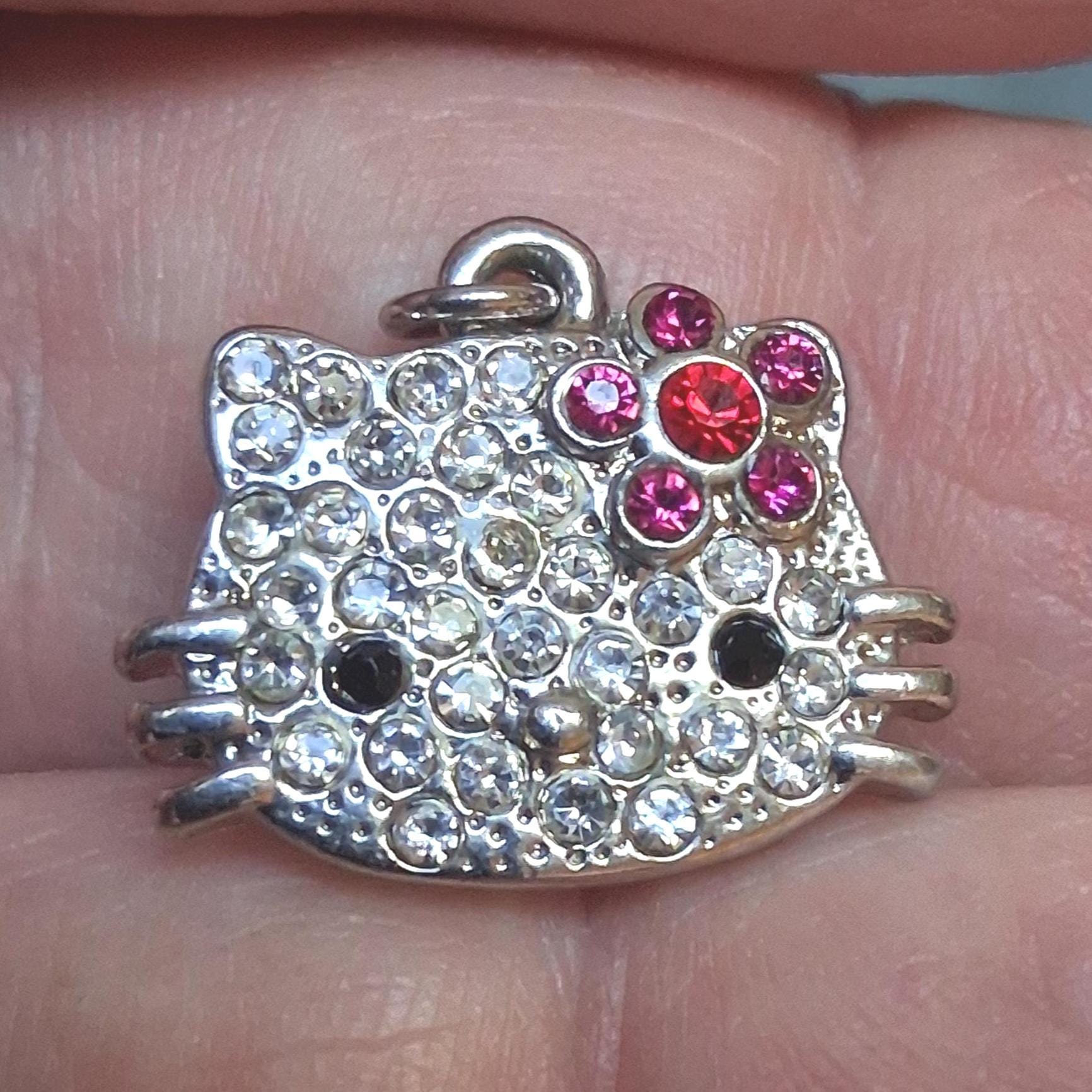 Vintage Hello Kitty Rhinestone Charm Pendant Pink Flower - Etsy