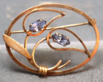 Vintage Van Dell Gold Filled Blue Rhinestone Brooch Pin