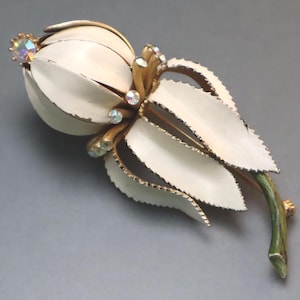 Broche de diamantes de imitación Lisner AB, broche vintage grande con forma de flor.
