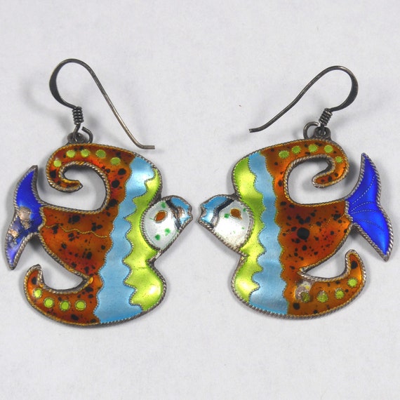 Sterling Enamel Bird Earrings Vintage S925