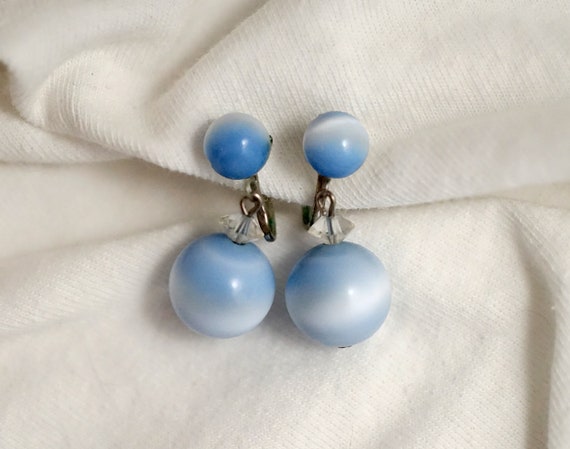 Unusual Moonglow Lucite Dangle Ball Vintage Earri… - image 2