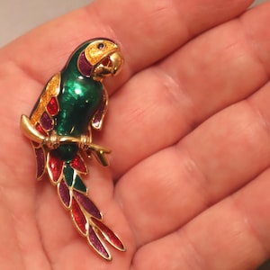 Vintage Enamel Parrot Brooch Pin