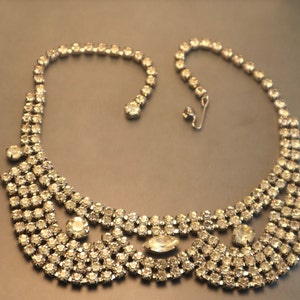 Vintage Rhinestone Large Bib Necklace Glamorous Wedding
