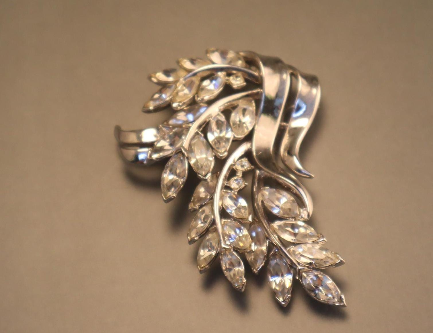 Vintage Trifari Pat Pend Rhinestone Cascading Bouquet Brooch