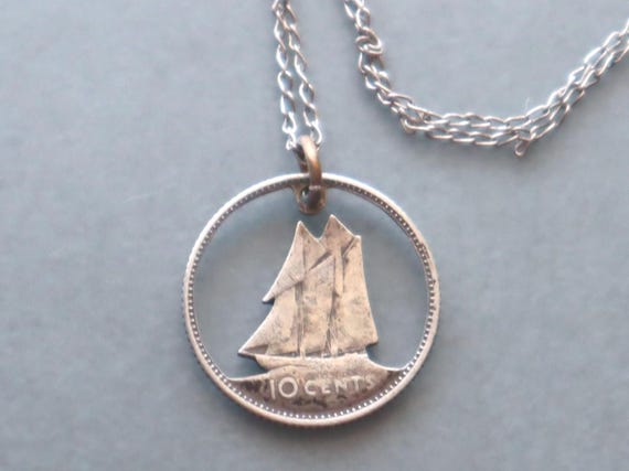 Sterling Ship Coin Necklace Canadian Coin Pendant