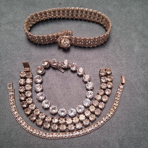 Vintage Rhinestone Bracelets (4) Double Row Triple Row