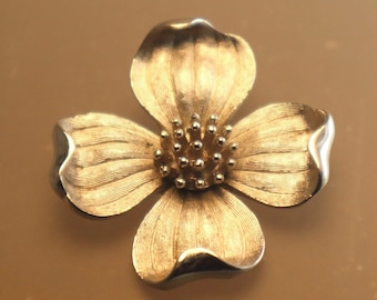 Vintage Trifari Brooch Dogwood Flower Brushed Silvertone