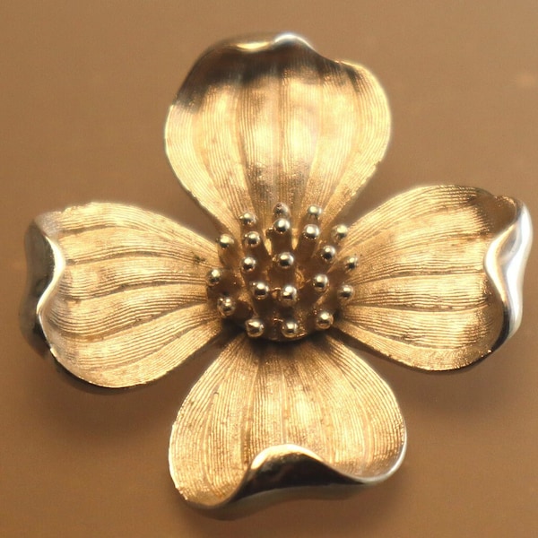 Vintage Trifari Brooch Dogwood Flower Brushed Silvertone