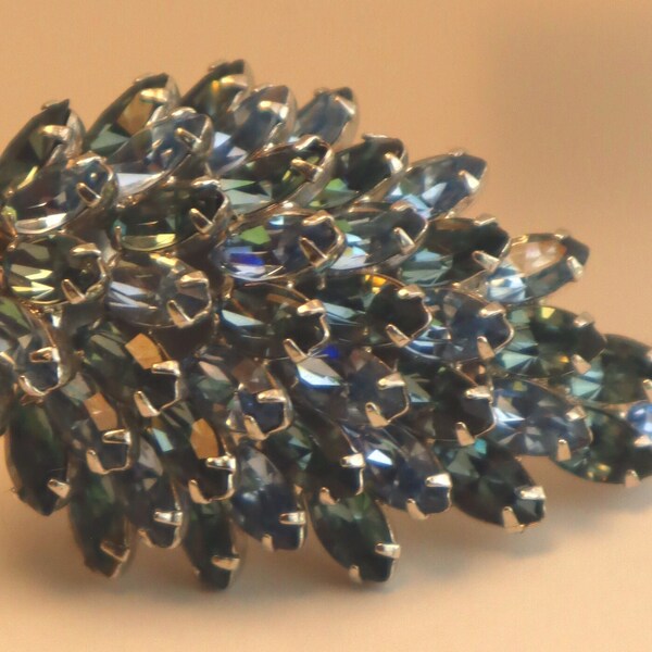 Vintage Kramer Cascade Layered Blue Rhinestone Brooch