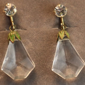 Vintage Crystal Prism Flower Dangle Earrings Pentagon Drops
