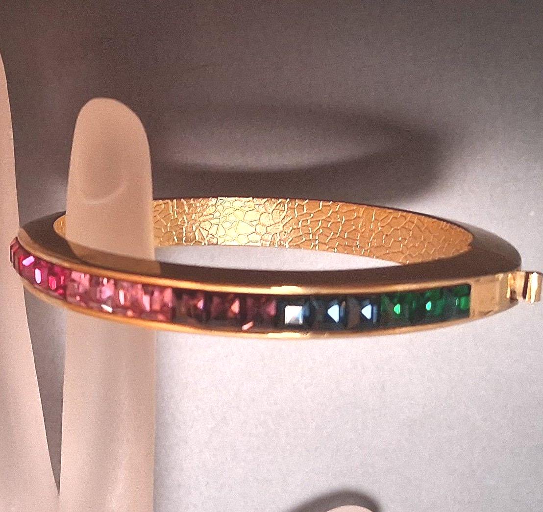 Vintage Rhinestone Rainbow Bracelet Channel Set Square Cut - Etsy 日本 Vintage Rhinestone Rainbow Bracelet Channel Set Square Cut - Etsy 日本