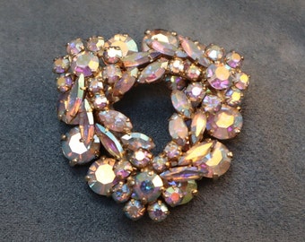 Vintage Sherman roze AB strass gelaagde broche pin