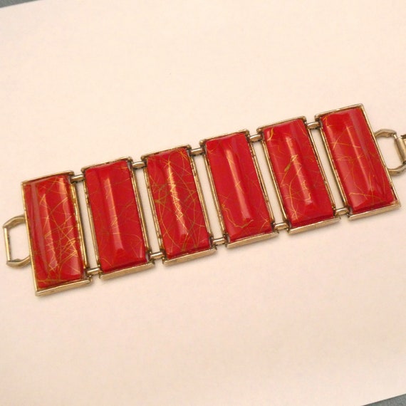 Chunky Red Confetti Bracelet Vintage Plastic - image 1