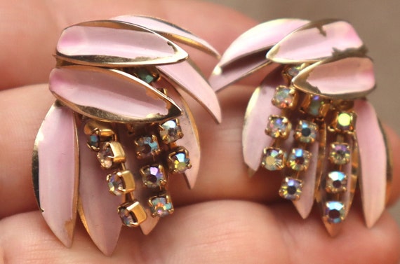 Vintage Lavender Rhinestone Fringe Earrings Pink … - image 3