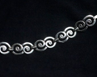 Sterling Swirl Openwork Modernist Link Bracelet 19g