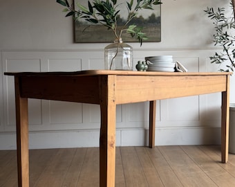 Antique Pine Farmhouse Table | Rustic European Kitchen Table | Primitive Country Dining Table | Cottage Decor