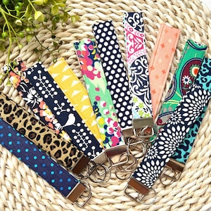 Handmade Keychain Wristlet For keys, Fabric Wristlet Key Fob