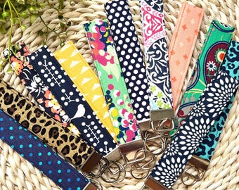 Handmade Keychain Wristlet For keys, Fabric Wristlet Key Fob