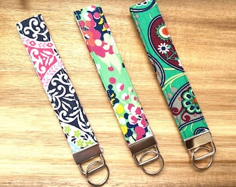 Handmade Keychain Wristlet For keys, Floral Fabric Wristlet Key Fob