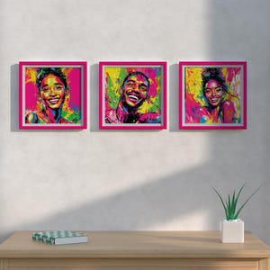 10 Set Vibrant Black Man & Woman Portraits, Abstract Pop Art Style, Bold Colors, Empowering Black Wall Art, Colorful African Art Prints