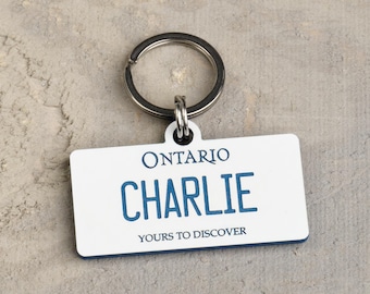 Personalized Miniature Ontario Licence Plate Pet Tags - Acrylic, Split Ring, Jump Ring, Gift, Souvenir, Memento, Car, Truck, Pet, Dog, Cat