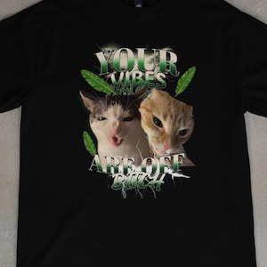 Your Vibes Are Off Bitch Meme T-Shirt | Funny Graphic Tee for Cat Lovers & Pet Owners | Cute Humor Gift Idea | Unhinged Cringe Shirt