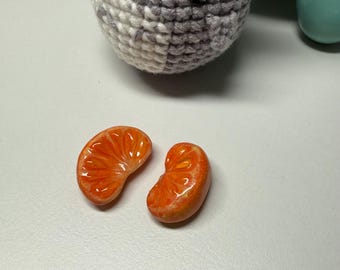 handmade Tangerine Slices clay magnet set of 2