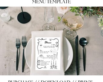 Thanksgiving Menu, Fall Dinner Party Menu, Fall Templates, Menu Digital Download, Whimsical Thanksgiving Menu, Hand Drawn Menu Template
