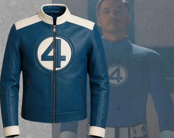 Fantastic Four Men's Blue Leather Jacket | Reed Richards Costume | Mr. Fantastic Superhero Cosplay Jacket | Fantastic 4 Outfit