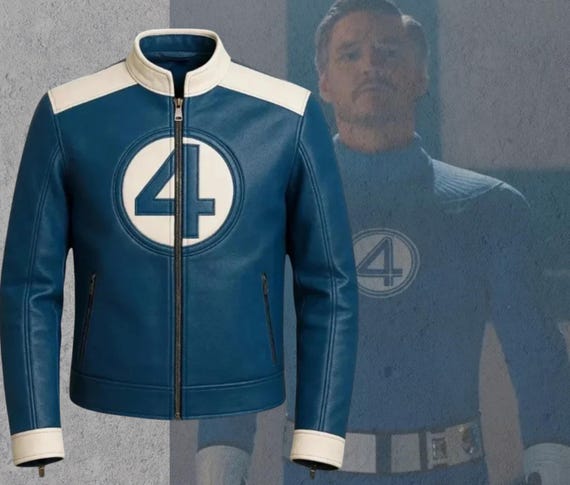 Fantastic Four Men's Blue Leather Jacket | Reed Richards Costume | Mr. Fantastic Superhero Cosplay Jacket | Fantastic 4 Outfit