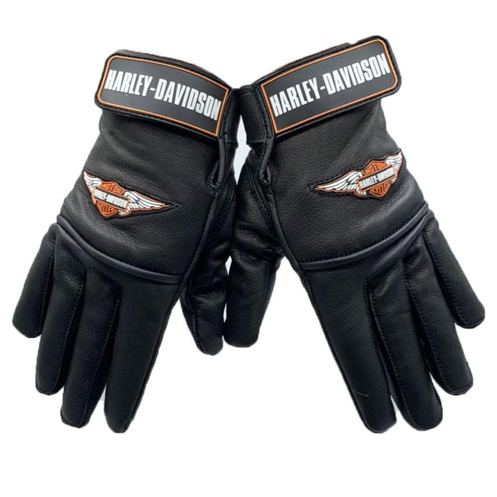 Harley-Davidson Premium Black Leather Motorcycle Riding Gloves - Warm Winter Biker Gloves for Men Women, Durable & Comfortable