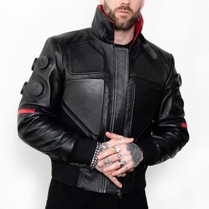 Cyberpunk 2077 Jackie Welles Leather Jacket – Valentinos Black Bomber, Gamer Cosplay Outerwear, Futuristic Streetwear