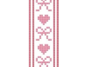 Pink Bows and Hearts Bookmark Needlepoint Chart