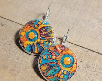 My "Sunflower" inspired clay earrings shown here with a leverback closure.