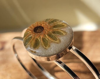 Sunflower "inspired " Bangle, Polymer Clay Bracelet, Lead & Nickel free jewelry, Sunflower jewelry