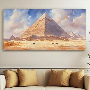 Piramidi di Giza, acquerello da parete, paesaggio del deserto dorato con carovana di cammelli, stampa artistica dell'antico Egitto, dipinto su tela, decorazione da viaggio