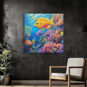Tropische Riff Buntstift Illustration – Helle Fische, Bunte Korallen & Lebendige Unterwasser-Szene mit feinen Details, Great Barrier Reef Kunstwerk
