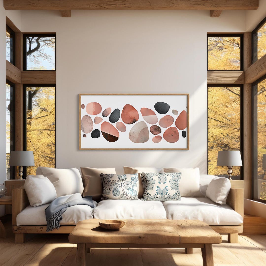 Pebble Stones Painting Minimalist Canvas, Earthy Tones Design, Modern ...