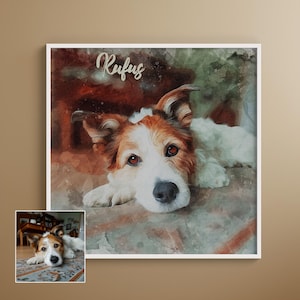 Ritratto di animale domestico personalizzato ad acquerello - Dipinto di cane, decorazione murale personalizzata, regalo con cornice ad acquerello per cane e gatto, illustrazione commemorativa per animali domestici, regali personalizzati